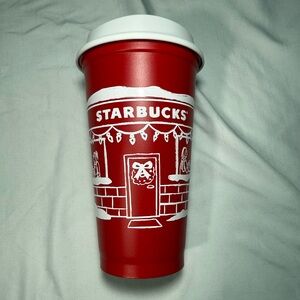 Starbucks Festive Red Tumbler with White Design